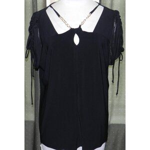 Adele & May size 2X black lined chain neckline blouse sheer sleeves plus size